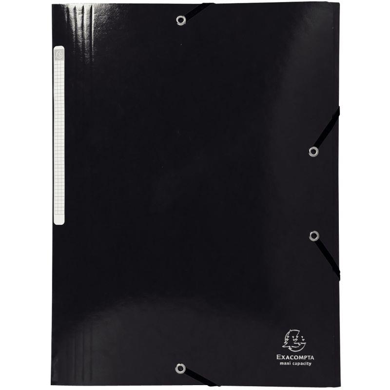 Ref. 00999, Chemise 3 rabats à élastiques en carte lustrée 425g, noir, marque EXACOMPTA