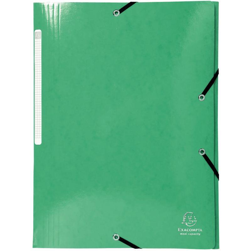 Ref. 05047, Chemise 3 rabats à élastiques en carte lustrée 425g, vert foncé, marque EXACOMPTA