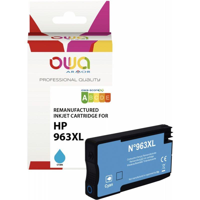 Ref. 07336, OWA Cartouche jet d''encre cyan haute capacité compatible HP 963XL (3JA27AE), marque ARMOR