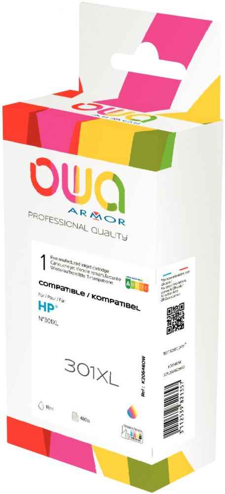Ref. 26052, OWA Cartouche jet d''encre couleurs haute capacité compatible HP 301XL (CH564EE), Assorties, marque ARMOR