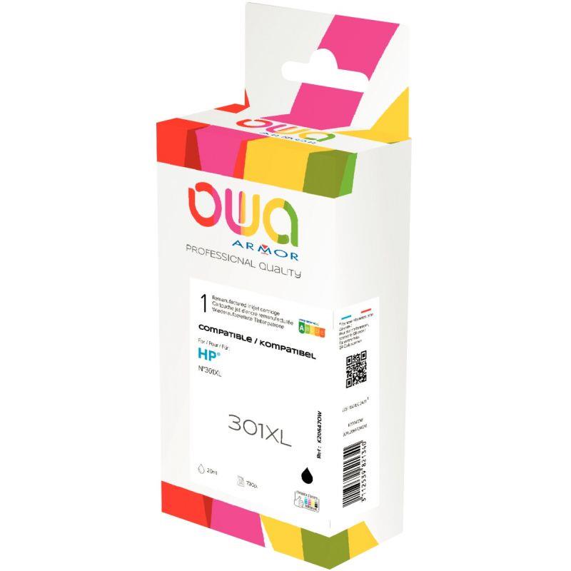 Ref. 26053, OWA Cartouche jet d''encre noir haute capacité compatible HP 301XL (CH563EE), Noir, marque ARMOR