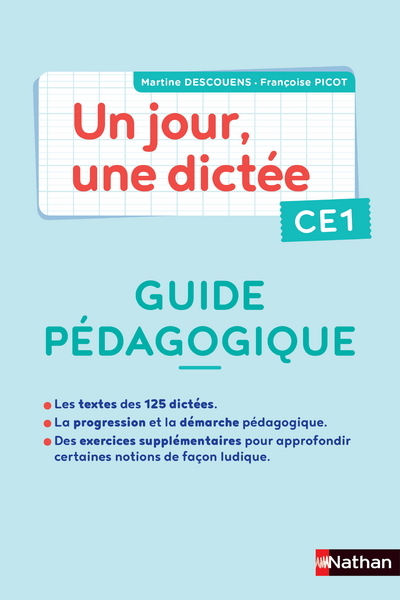 Ref. 3133091251185, Un jour, une dictée CE1 - cahier corrigé + guide pcf, marque NATHAN