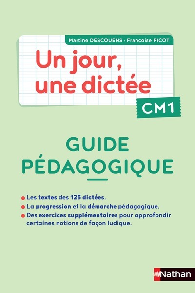 Ref. 3133091251222, Un jour, une dictée CM1 - cahier corrigé + guide pcf, marque NATHAN