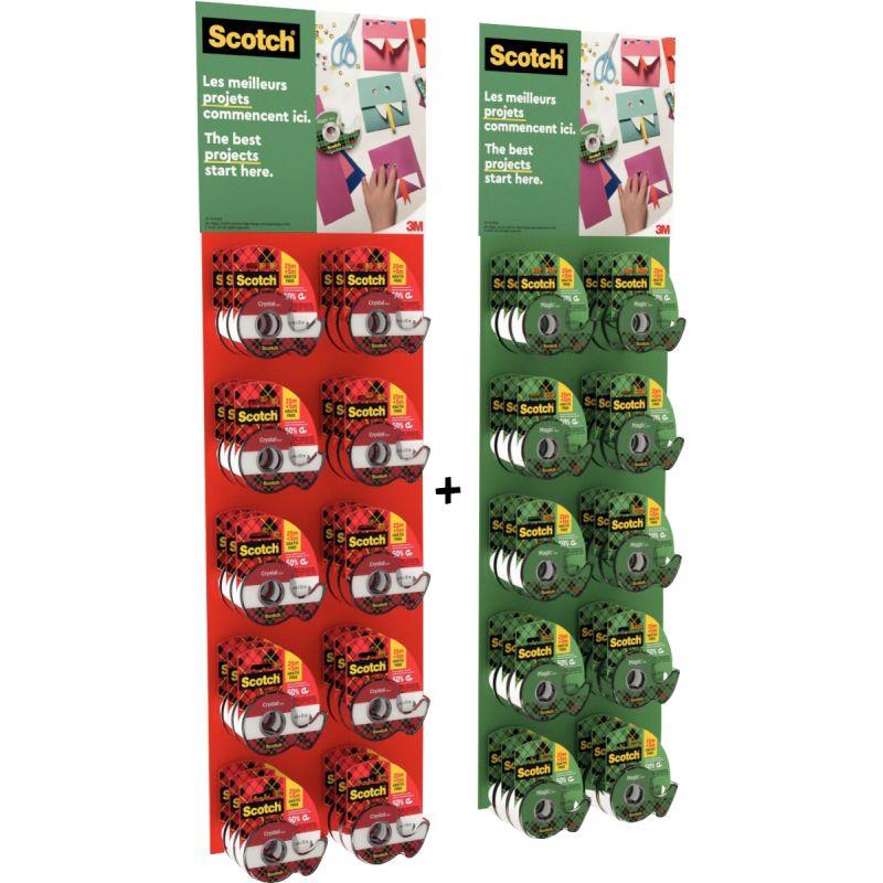 Ref. 55434, Présentoir de 60 rouleaux scotch mixtes Magic et Crystal 19mmx25m + 5 mètres gratuits, marque 3M