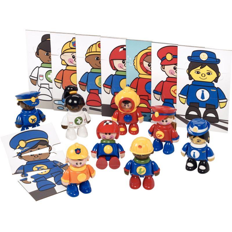 Ref. 55539, Lot de 8 personnages les métiers TOLO + 8 puzzles, marque N.C