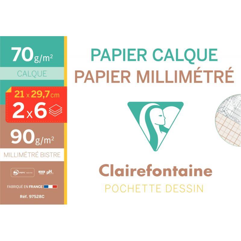 Ref. 55971, Pochette de papier calque + papier millimétré format A4, marque CLAIREFONTAINE