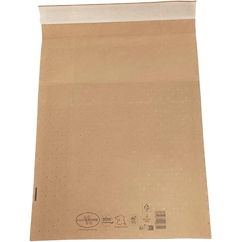 Ref. 56417, Carton de 50 pochettes bulle air papier 150  x 250 mm avec soufflet 90 mm, marque LA COURONNE