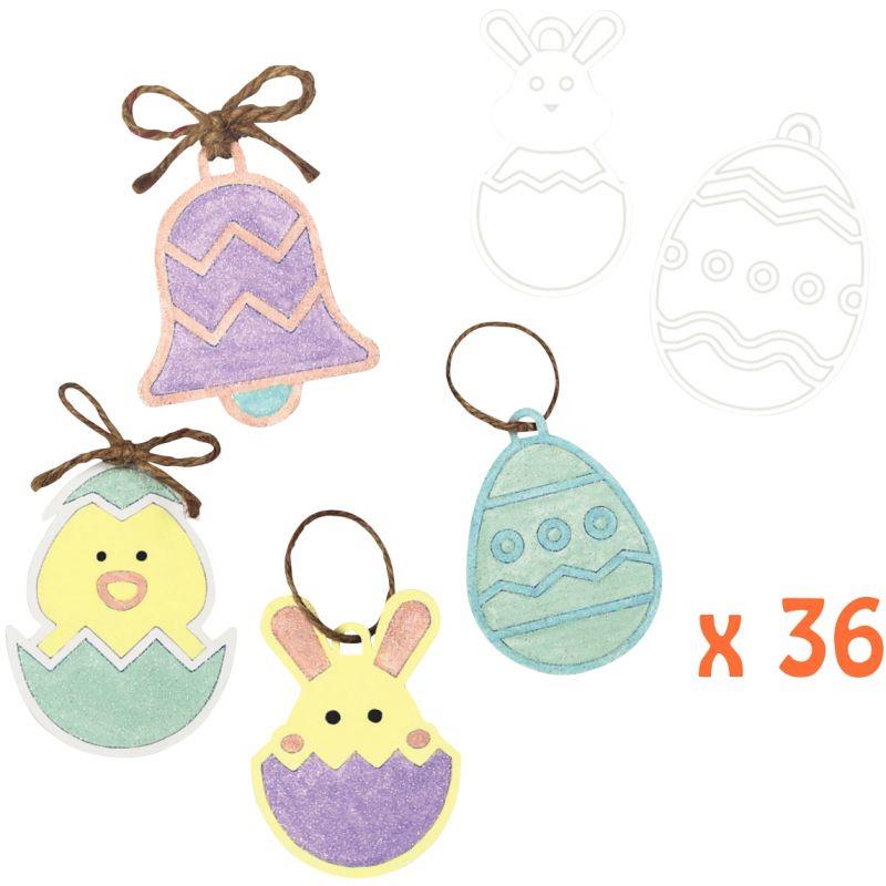 Image de  Lot de 36 suspensions Pâques en carton blanc 