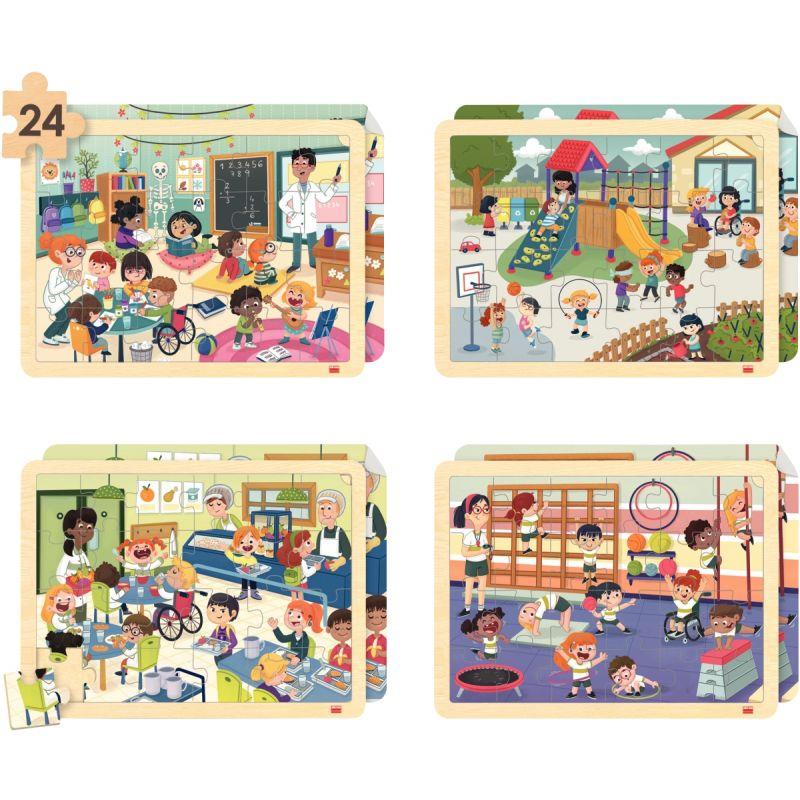 Image de  Lot de 4 puzzles à cadre en bois 24 pièces, l''école inclusive 