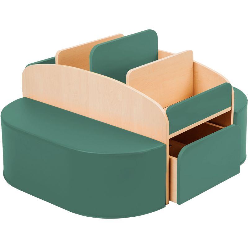 Image de  Bac à livres + 2 poufs bleu canard 