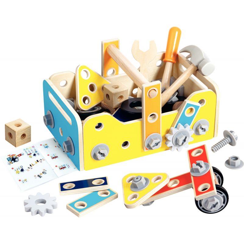 Ref. 56672, Boite à outils en bois, 83 pièces, marque HAPE