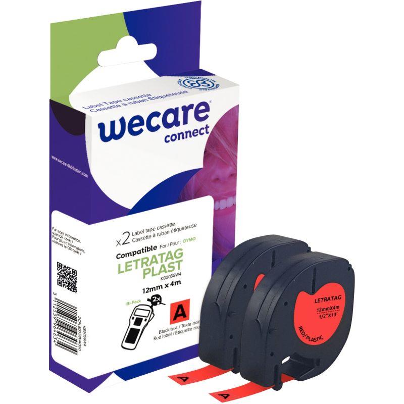 Ref. 56751, Pack de 2 letratag plastique noir sur rouge 12 mm x 4 m compatible, marque ARMOR