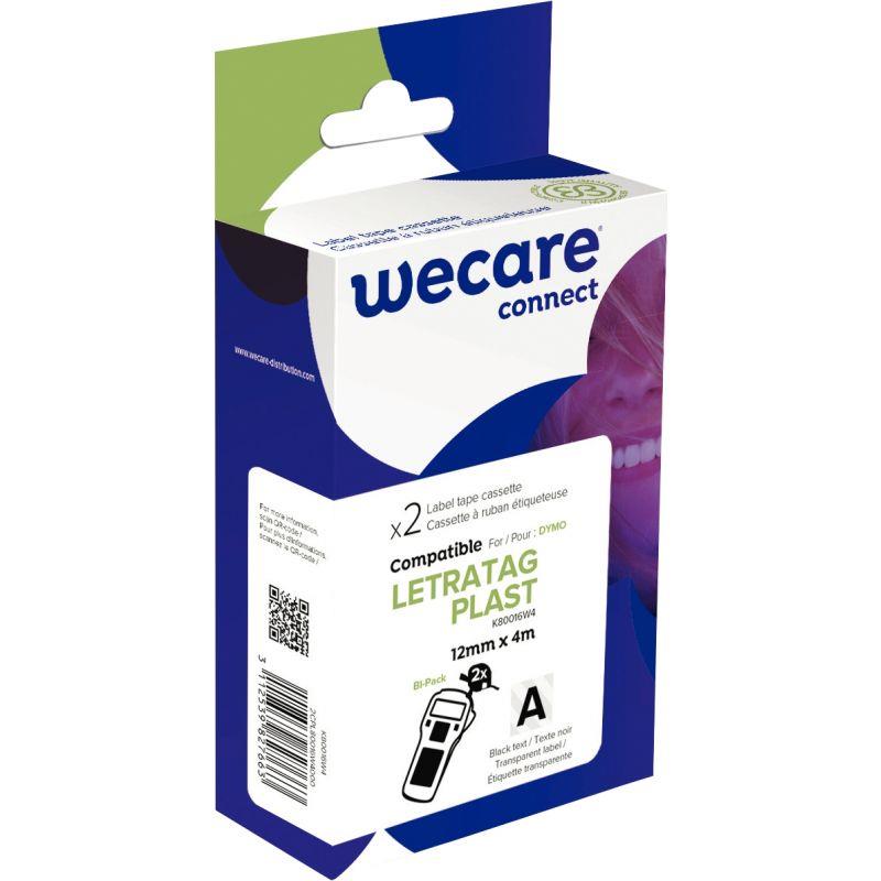 Ref. 56752, Pack de 2 letratag plastique noir sur transparent 12 mm x 4 m compatible, marque ARMOR
