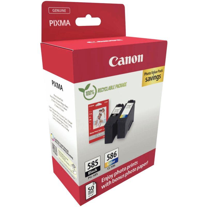 Ref. 56971, Canon 585 / 586 pack de 2 cartouches jet d''encre noire & couleurs authentique (PG585BL / CL586CMJ), marque CANON