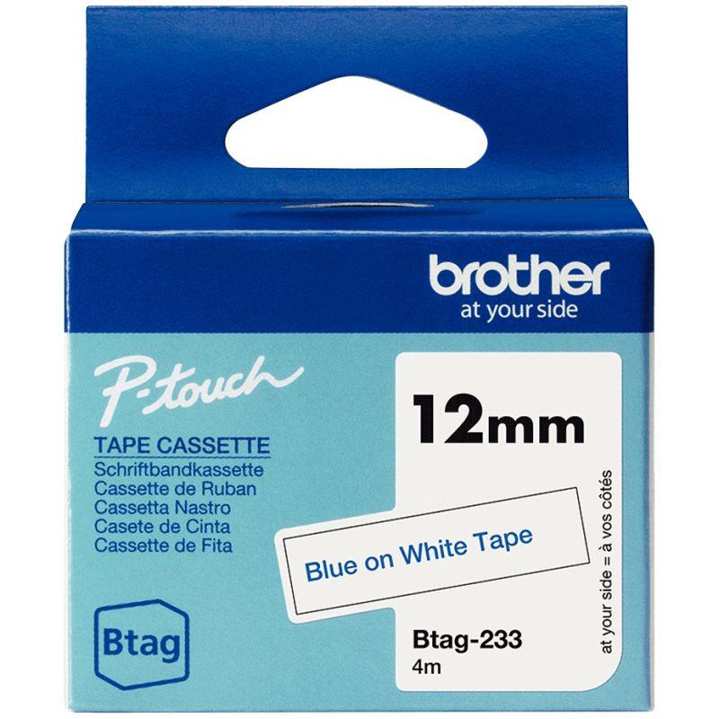 Ref. 57010, Recharge Brother BTAG bleu sur blanc 12 mm, marque BROTHER