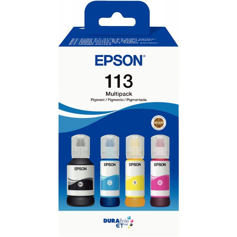 Image de  Epson 113 pack de de 4 flacons jet d''encre noire, cyan, magenta et jaune authentique (T06B640) 