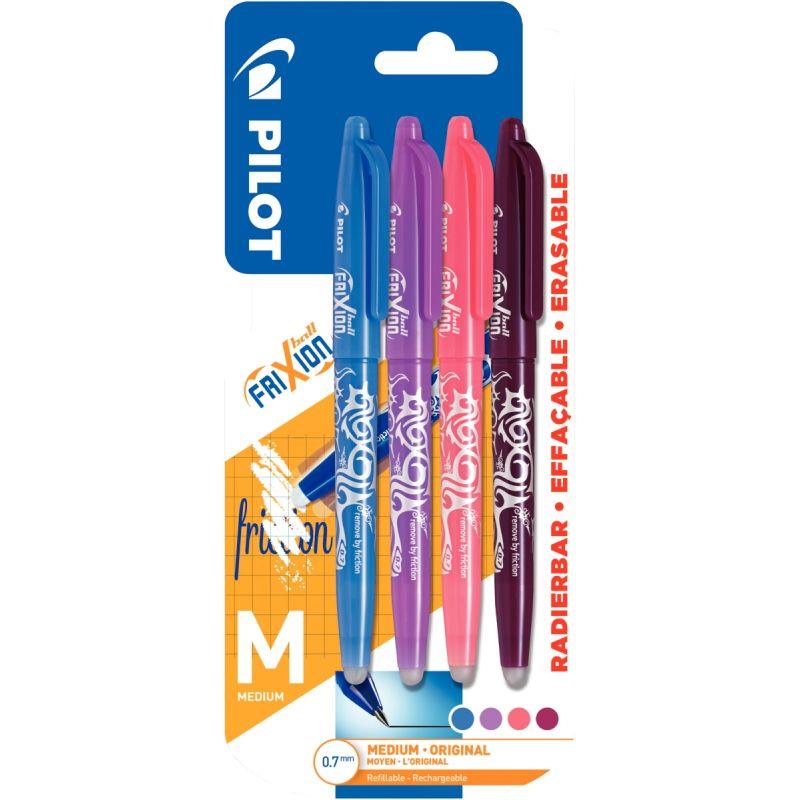 Ref. 57651, Blister 4 rollers Frixion Ball fun assortis, marque PILOT
