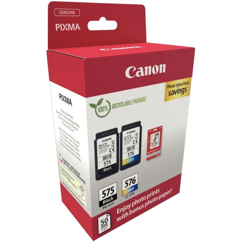 Ref. 58682, Canon 575 / 576 lot de 2 cartouches jet d''encre noire & couleurs authentique (PG575BK / CL576CMJ), marque CANON
