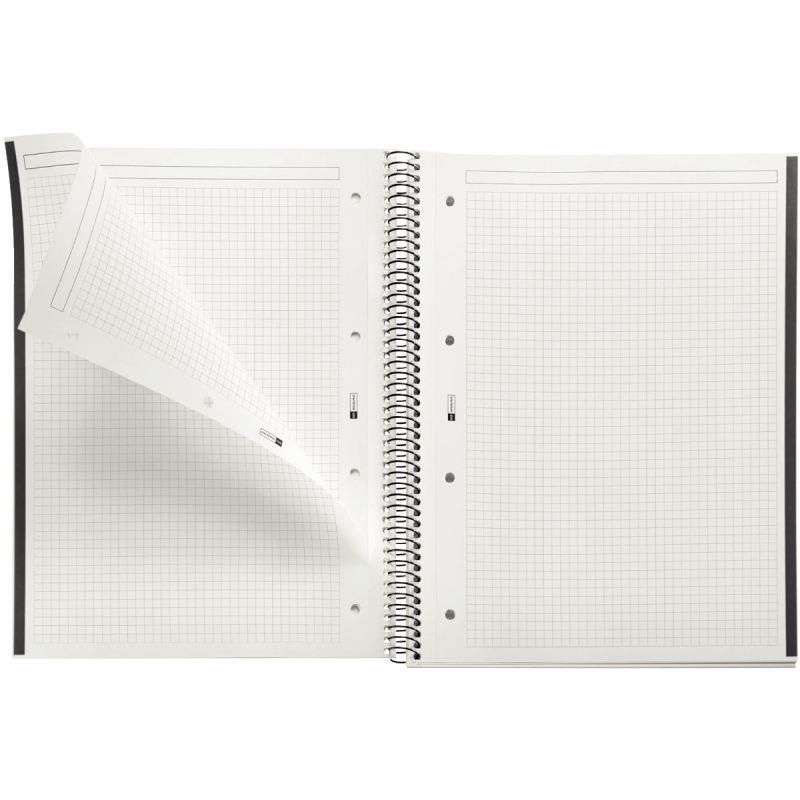 Ref. 62527, NOTEBOOK MIQUELRIUS format A4, 80 feuilles 90g, quadrillé 5x5, couverture carton rigide noir, marque APLI
