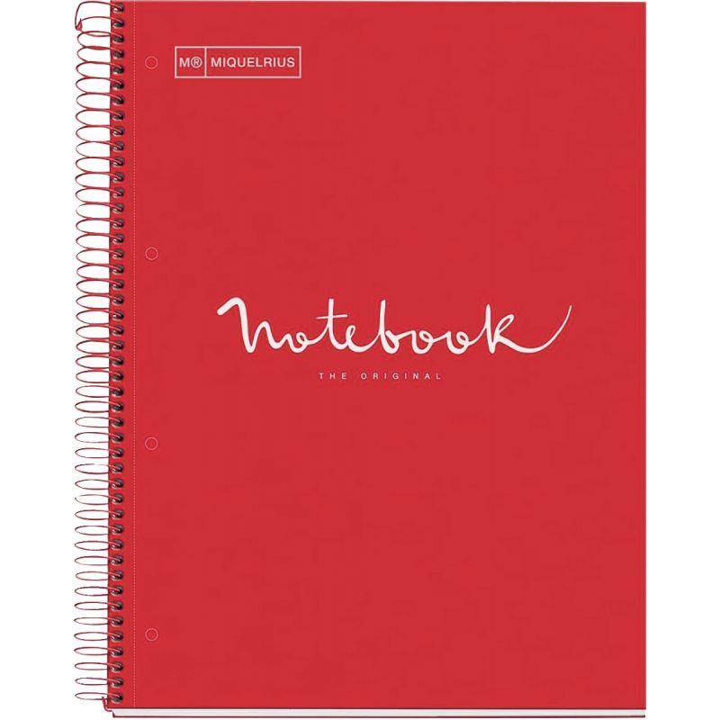 Ref. 62528, NOTEBOOK MIQUELRIUS format A4, 80 feuilles 90g, quadrillé 5x5, couverture carton rigide rouge, marque APLI