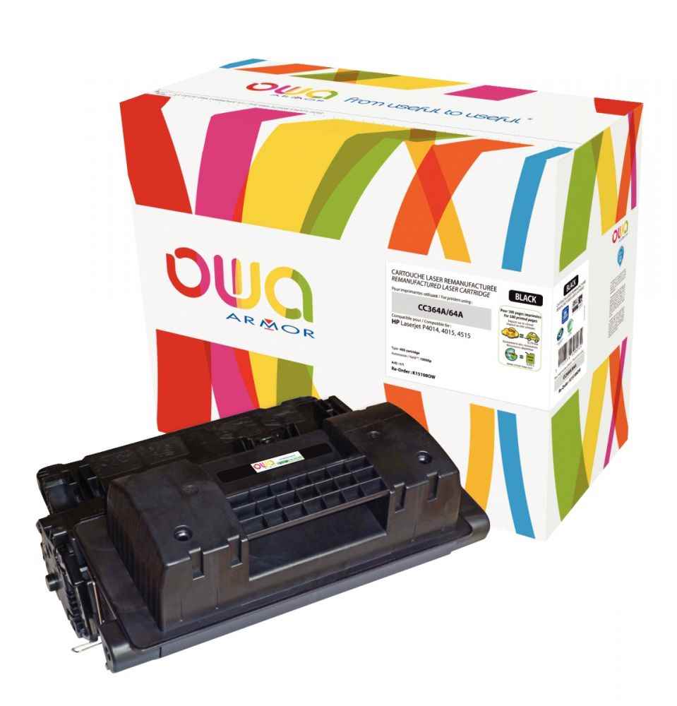Ref. 78969, OWA Armor cartouche laser noire compatible HP 64A (CC364A), marque ARMOR