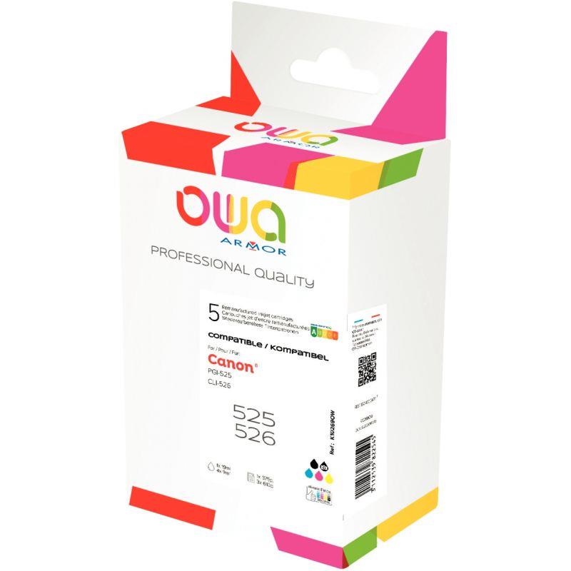 Ref. 84573, OWA Armor pack de 5 cartouches jet d''encre 2 noire, cyan, magenta et jaune compatible Canon PGI525B, Assorties, marque ARMOR