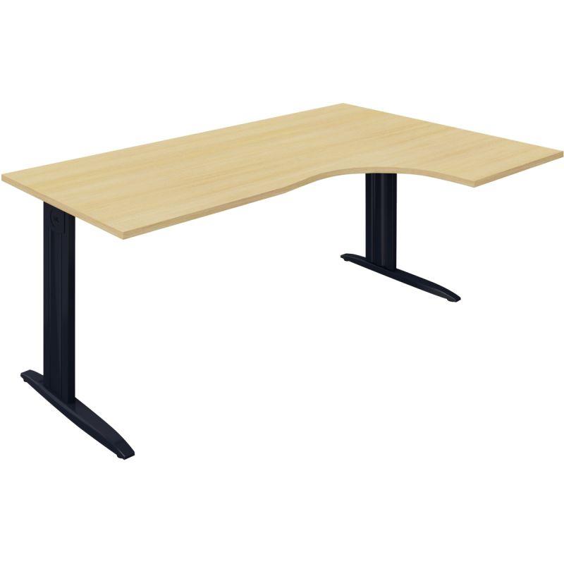 Ref. 92780, Plan compact 90° Onyx retour droit L..180 x P.120 et 60 cm plateau chêne clair/piètement anthracite, marque N.C