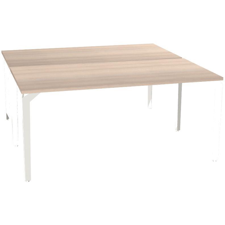 Ref. 93343, Bureau poste face à face élément départ L160 cm Paris plateau Acacia piètement Blanc, marque HARMONY