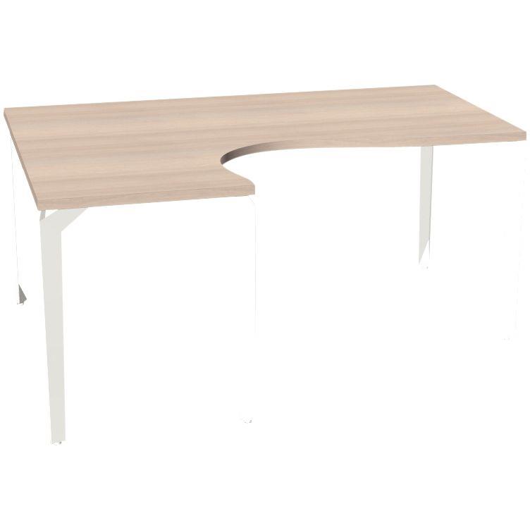 Ref. 93367, Bureau plan compact 90° asymétrique gauche L160 cm x P120 cm Paris plateau Acacia piètement Blanc, marque HARMONY