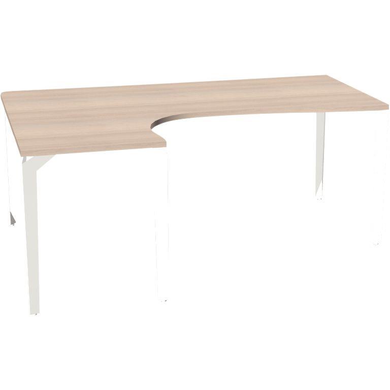 Ref. 93371, Bureau plan compact 90° asymétrique gauche L180 cm x P120 cm Paris plateau Acacia piètement Blanc, marque HARMONY