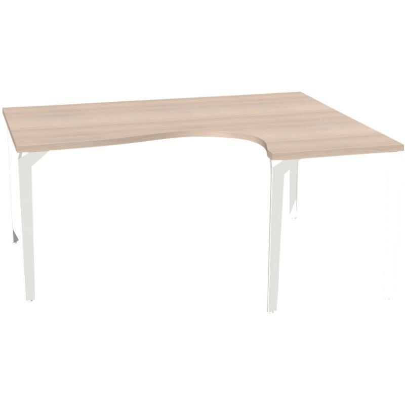 Ref. 93375, Bureau plan compact 90° asymétrique droit L160 cm x P120 cm Paris plateau Acacia piètement Blanc, marque HARMONY