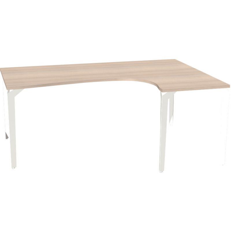 Ref. 93379, Bureau plan compact 90° asymétrique droit L180 cm x P120 cm Paris plateau Acacia piètement Blanc, marque HARMONY