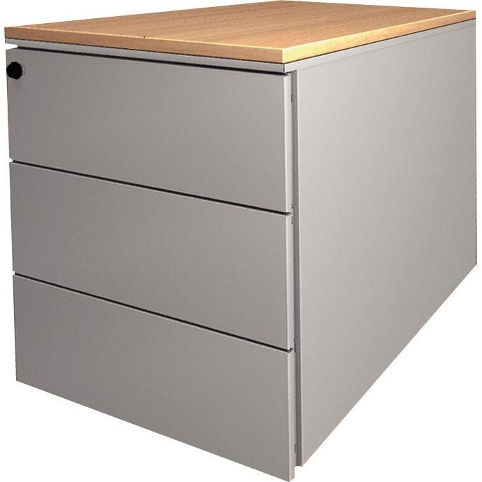 Ref. 95320, Caisson métallique mobile 3 tiroirs plateau mélamine hêtre clair/corps alu, marque N.C