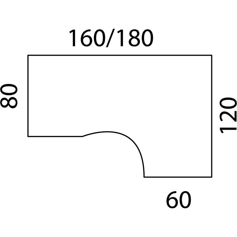 Ref. 95331, Plan compact asymétrique L160cm retour droite Conect plateau chêne brunswick/piètement anthracite, marque N.C