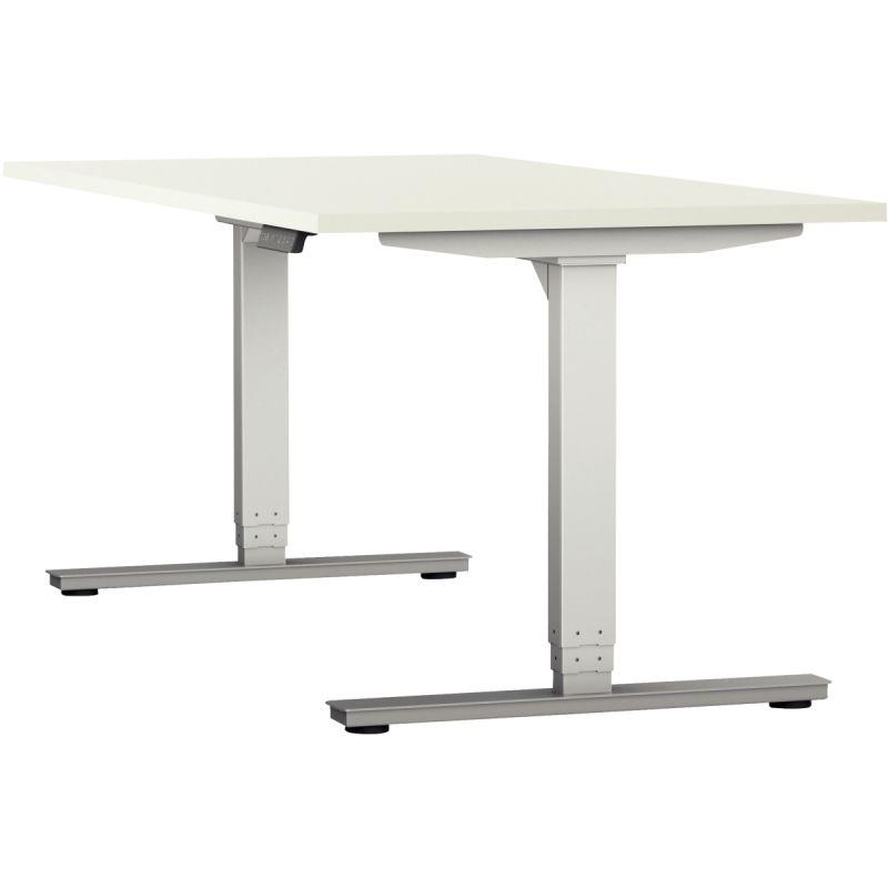 Ref. 95407, Bureau assis-debout individuel Axel 2 L140xP80cm plateau blanc/piètement blanc, marque N.C