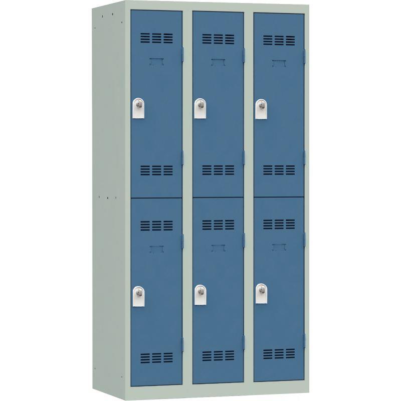 Ref. 95676, Vestiaire d''atelier 3 colonnes 6 cases industrie propre L90cm portes bleu/corps gris, marque N.C