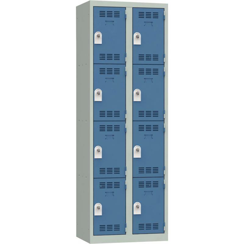 Ref. 95680, Vestiaire d''atelier 2 colonnes 8 cases industrie propre L60cm portes bleu/corps gris, marque N.C