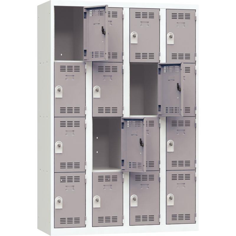 Ref. 95683, Vestiaire d''atelier 4 colonnes 16 cases industrie propre L120cm gris, marque N.C