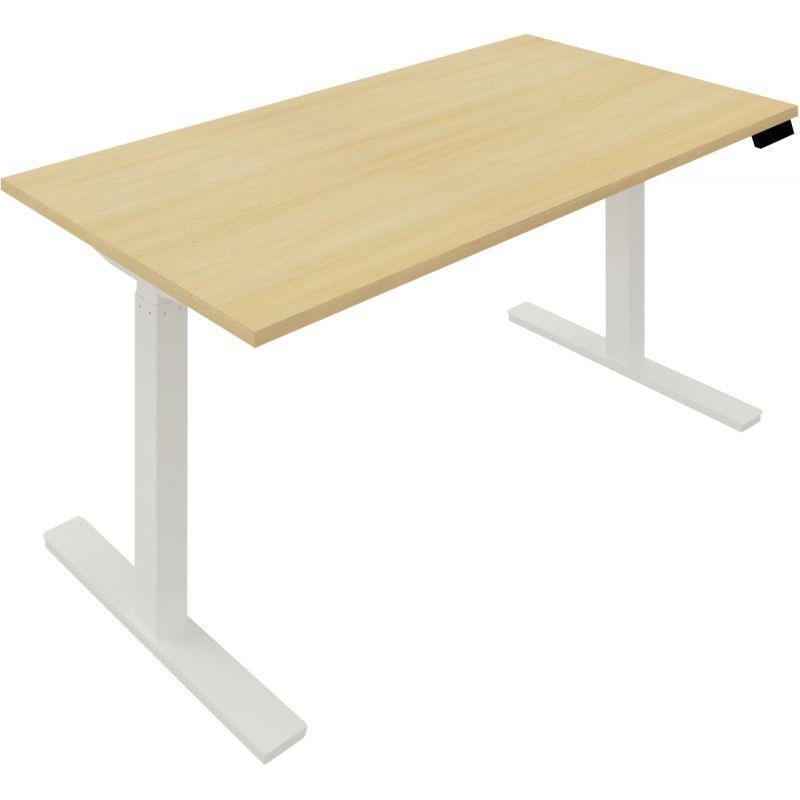 Ref. 95859, Bureau à réglage électrique Guera 2 L140xP80cm plateau chêne clair/piètement blanc, marque N.C