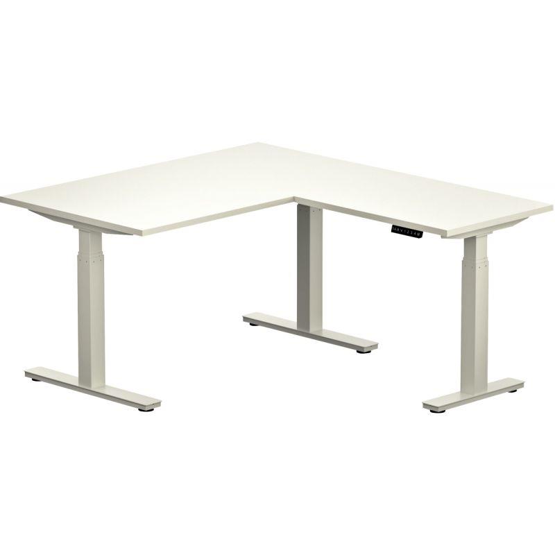 Ref. 95865, Bureau assis-debout Axel 2 L160xP80cm avec retour plateau blanc/piètement blanc, marque N.C