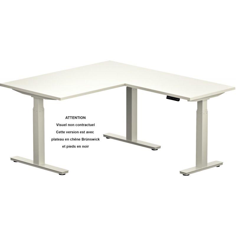 Ref. 95866, Bureau assis-debout Axel 2 L180xP80cm avec retour plateau chêne brunswick/piètement noir, marque N.C