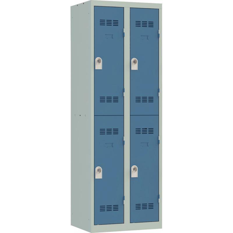 Ref. 95981, Vestiaire d''atelier 2 colonnes 4 cases industrie propre L60cm portes bleu/corps gris, marque N.C