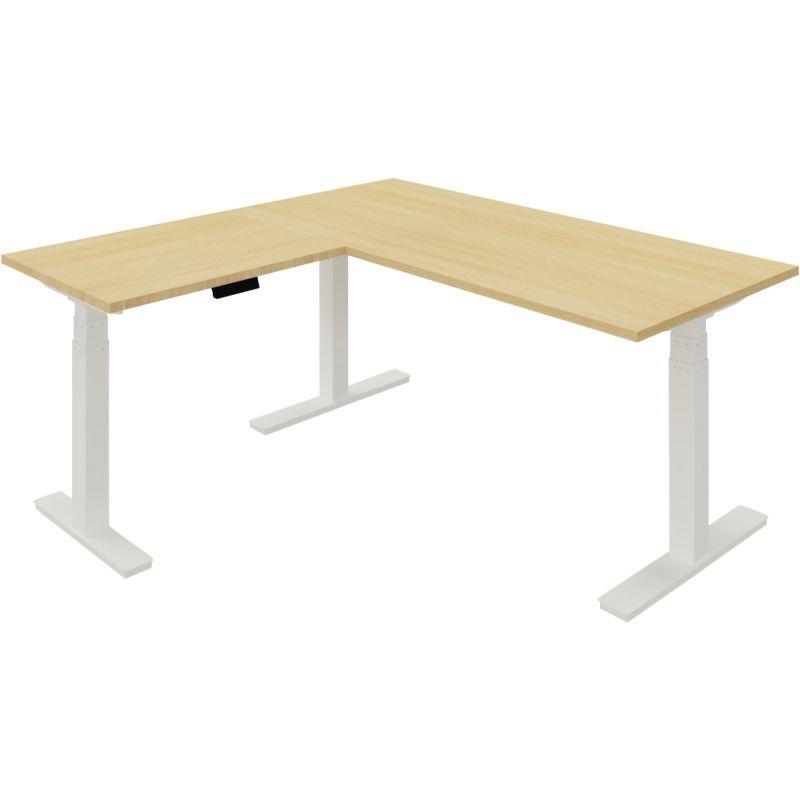 Ref. 96138, Bureau électrique Slade L160xP80cm avec retour plateau chêne clair/piètement blanc, marque N.C