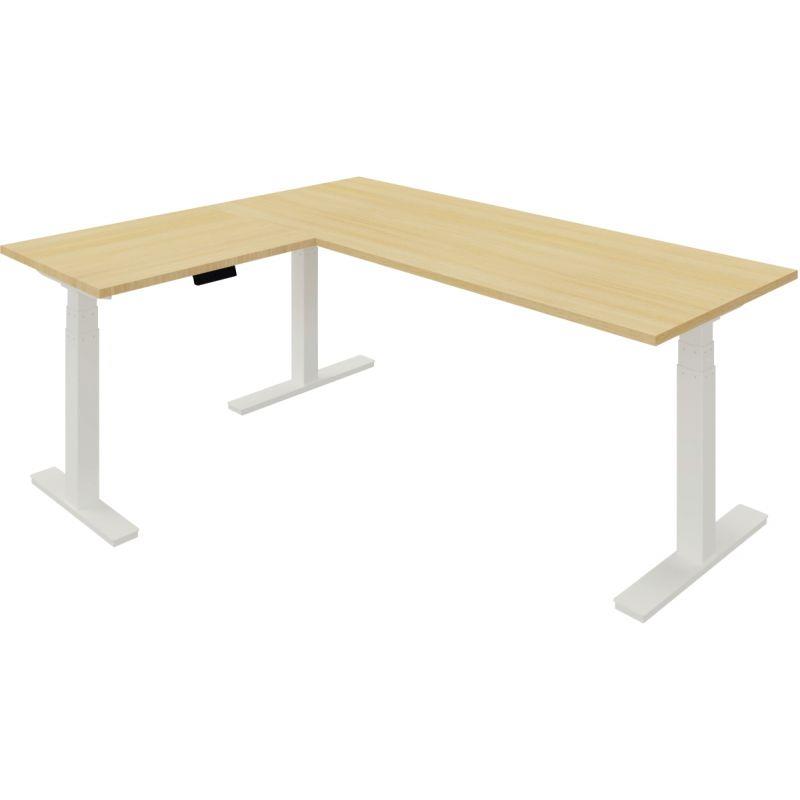 Ref. 96139, Bureau électrique Slade L180xP80cm avec retour plateau chêne clair/piètement blanc, marque N.C