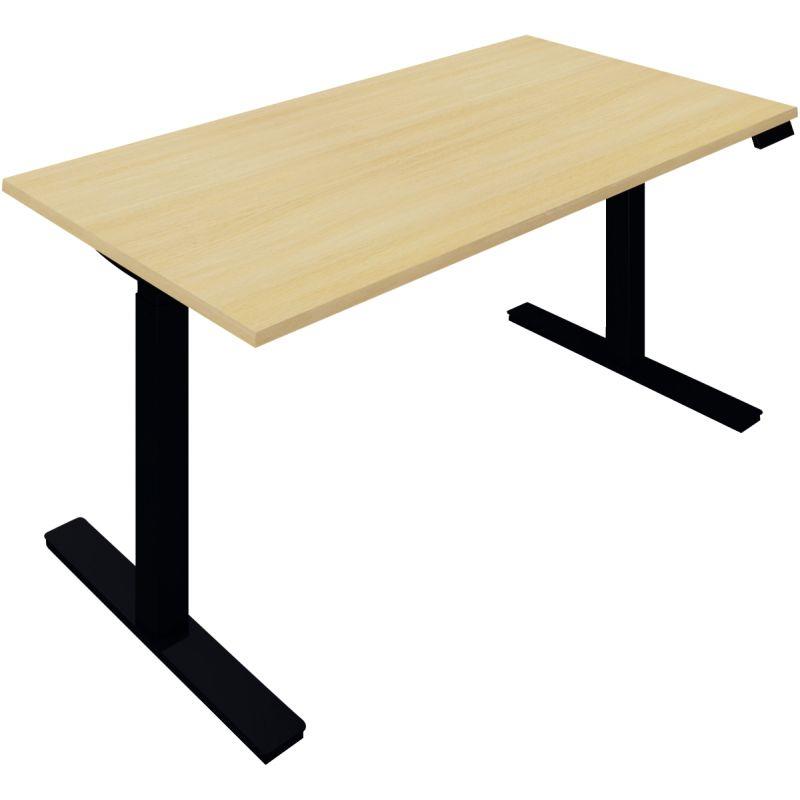 Ref. 96160, Bureau à réglage électrique Guera 2 L120xP80cm plateau chêne clair/piètement noir, marque N.C