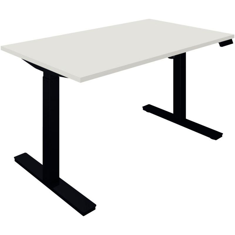 Ref. 96162, Bureau à réglage électrique Lutz 2 L140xP80cm épaisseur 25mm plateau blanc/piètement noir, marque N.C