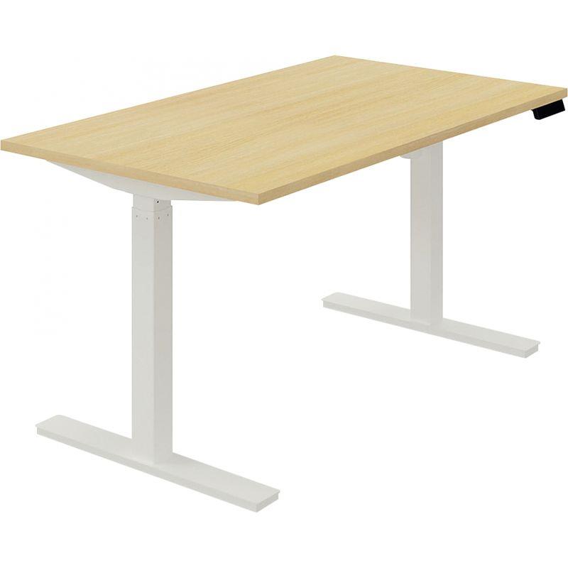 Ref. 96163, Bureau à réglage électrique Guera 2 L140xP80cm plateau chêne clair/piètement blanc, marque N.C