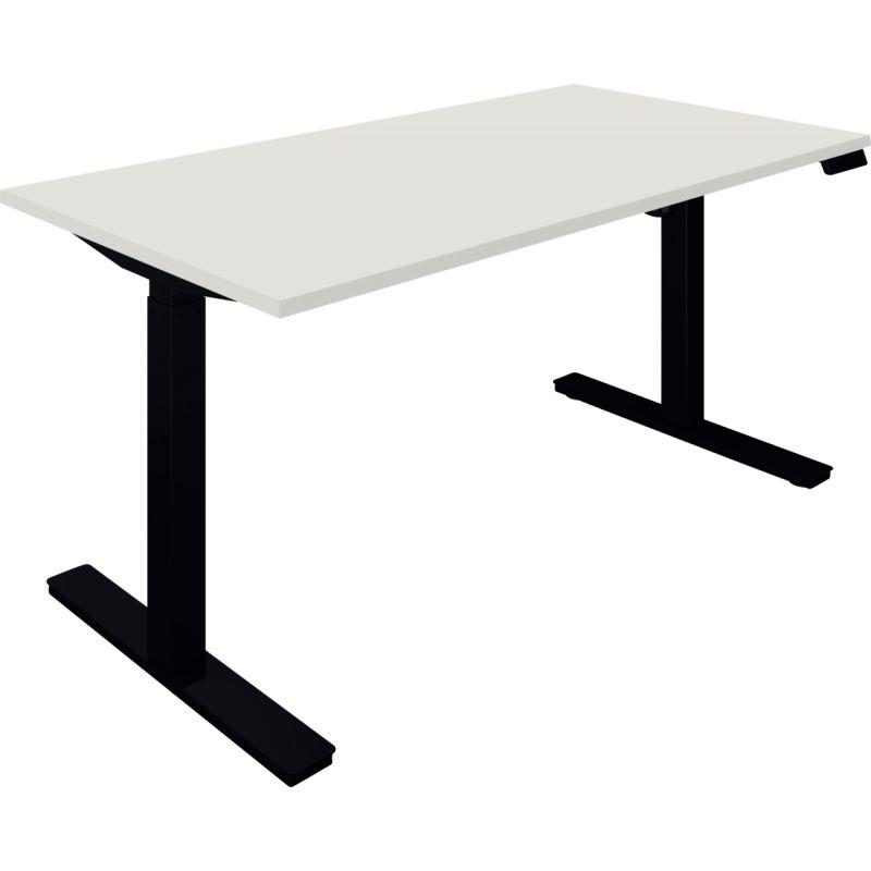 Ref. 96166, Bureau à réglage électrique Lutz 2 L160xP80cm épaisseur 25mm plateau blanc/piètement noir, marque N.C