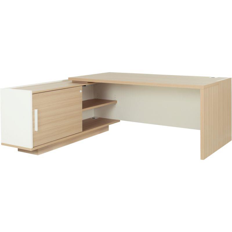 Ref. 96367, Bureau retour gauche Brabant  L180/198xH75xP90/180cm avec rangements chêne structuré/blanc, marque GAUTIER