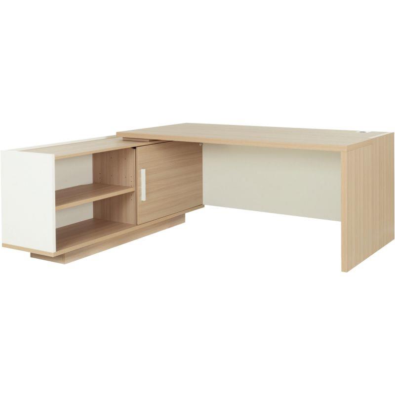 Ref. 96369, Bureau retour gauche Brabant L200/218xH75xP90/180cm avec rangements chêne structuré/blanc, marque GAUTIER